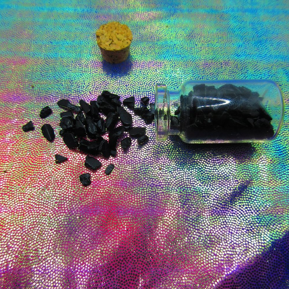 Black Tourmaline Gemstone Chips In A Bottle Embellishments Natural Semi Precious